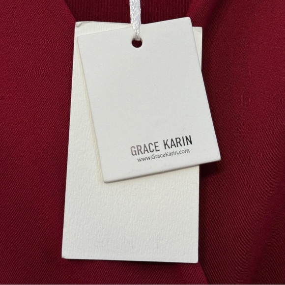 Grace Karin Garnet Red Draped Faux Wrap Ruched Cocktail Dress L NWT - Picture 3 of 7